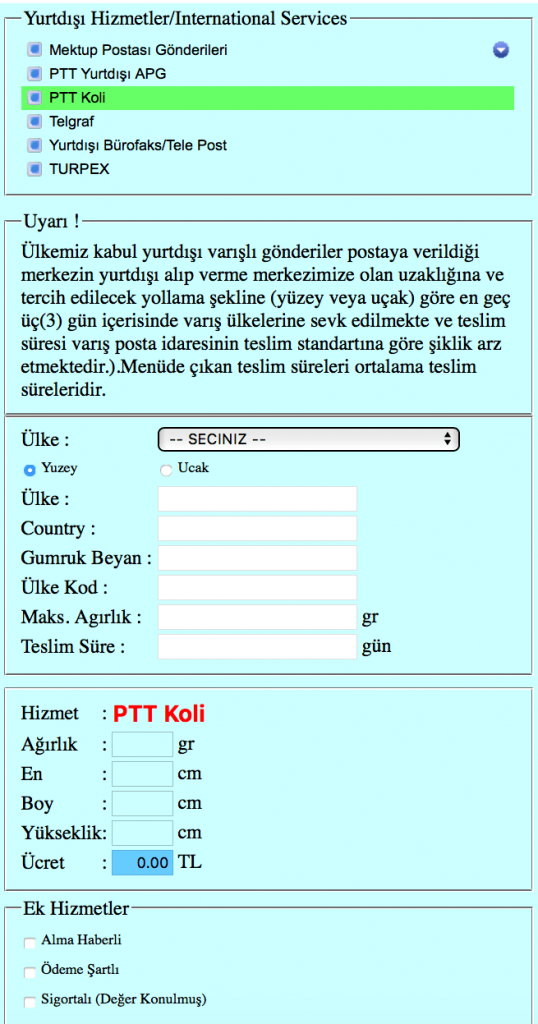 شركة الشحن التركية ptt